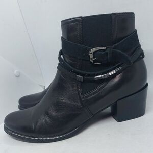 Regarde Le Ciel Ankle Boots Black Leather Booties Womens Size 38 US 8